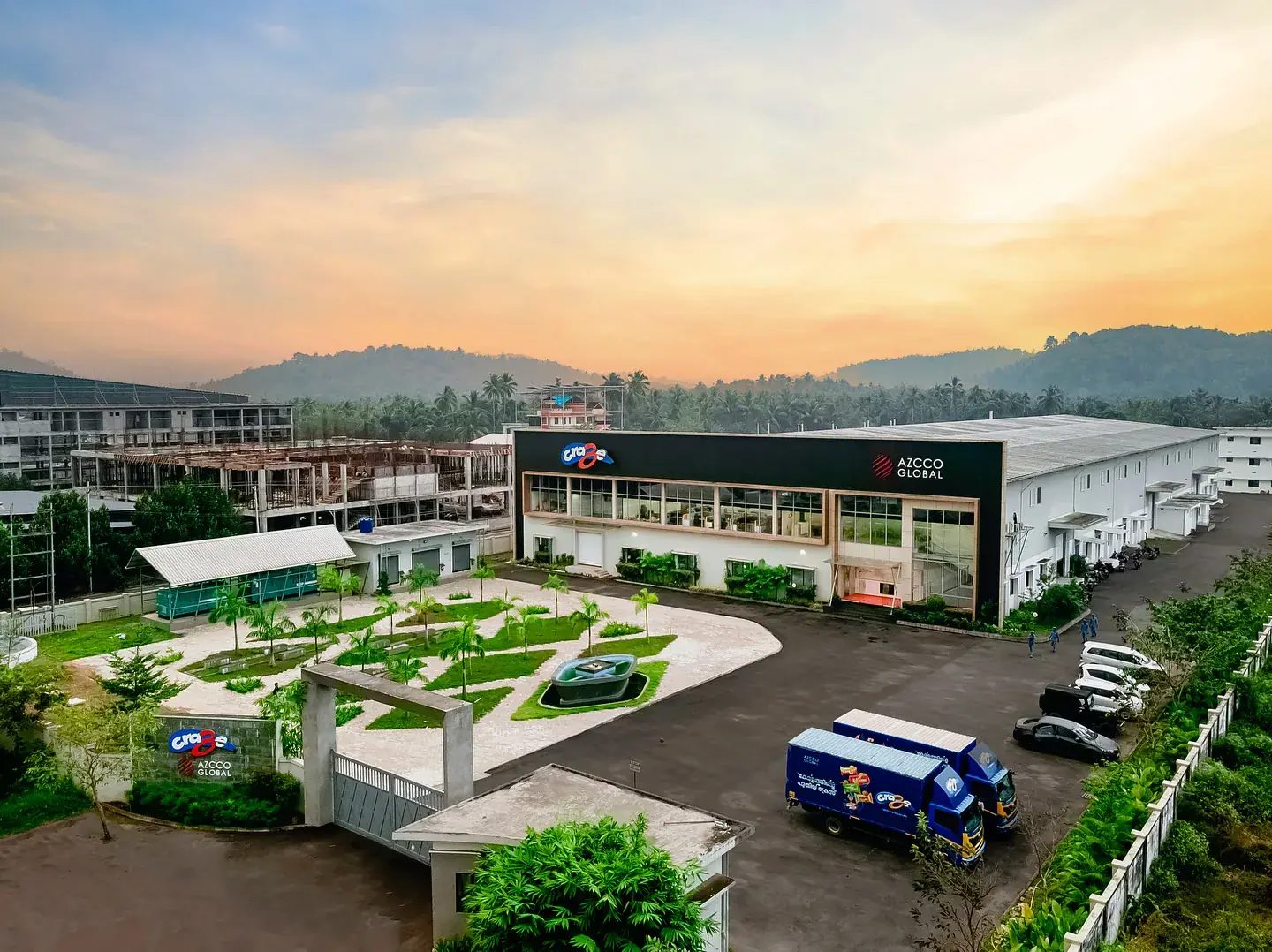 Aerial view of the Craze Biscuits factory at KSIDC Industrial Park, Kinalur